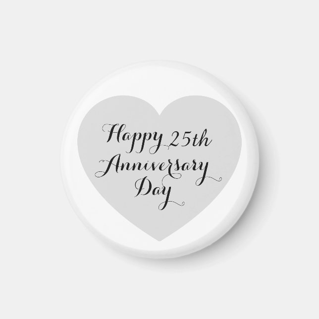Simple Happy 25th Anniversary Silver Heart Elegant Magnet (Front)