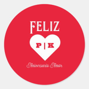 Simple Happy Anniversary Spanish White Classic Round Sticker