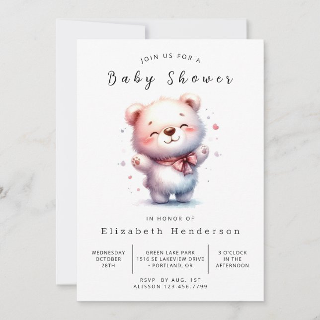  Simple Happy Bear Baby Shower Invitation (Front)