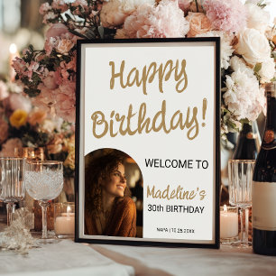 Simple Happy Birthday 30th Photo Gold Welcome Poster