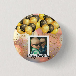 Simple Happy Birthday Add Photo Text Personalised  3 Cm Round Badge
