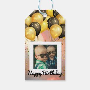 Simple Happy Birthday Add Photo Text Personalised  Gift Tags