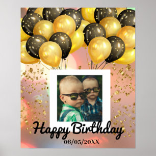 Simple Happy Birthday Add Photo Text Personalised  Poster