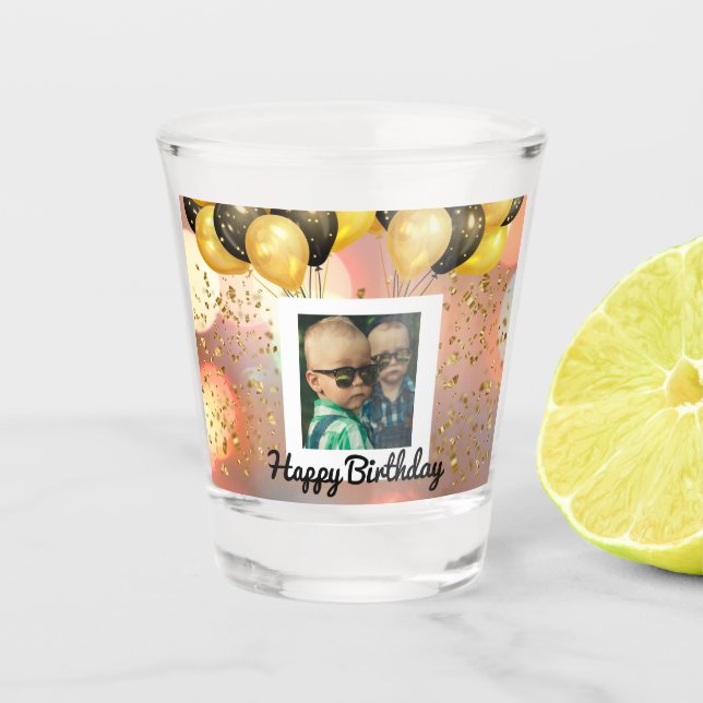 Simple Happy Birthday Add Photo Text Personalised  Shot Glass (Front)