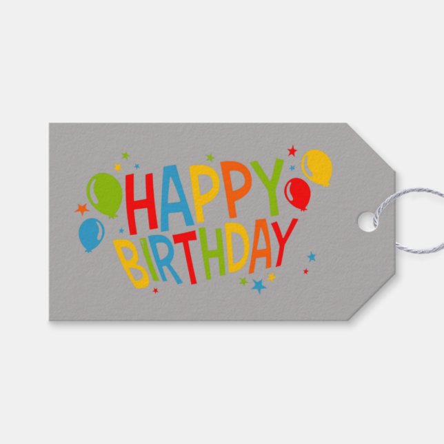 SImple Happy Birthday Gift Tag with Balloons (Front (Horizontal))