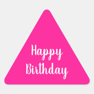 Simple Happy Birthday Hot Pink Triangle Sticker