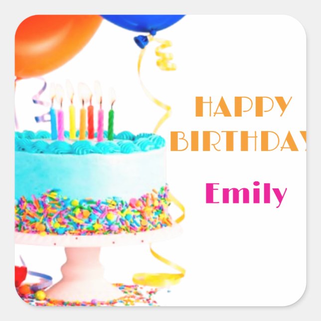 Simple happy birthday name square sticker (Front)