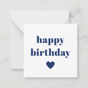 Simple Happy Birthday Typography Navy Blue & White Card