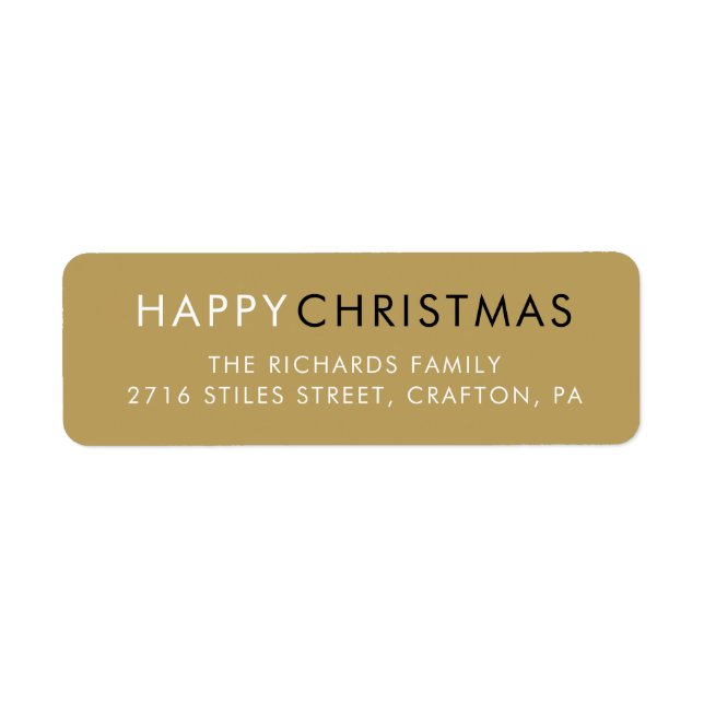 Simple Happy Christmas Modern Gold Return Address Label (Front)