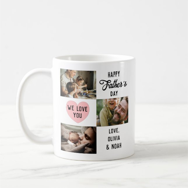 Simple Happy Father's Day Custom 3 Photo Coffee Mug (Left)