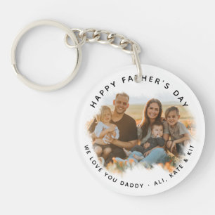 Simple Happy Father's Day Family Photo Key Ring