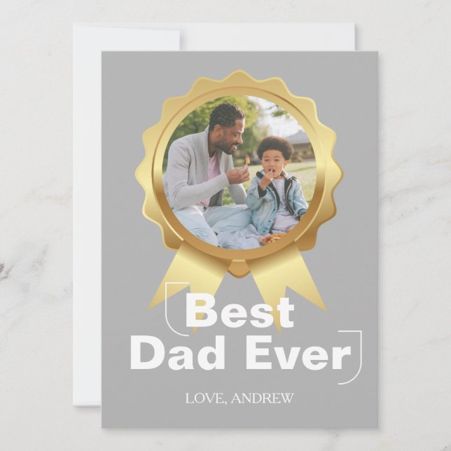 Simple Happy father's day, gold medal & Photo Holiday Card (Front)