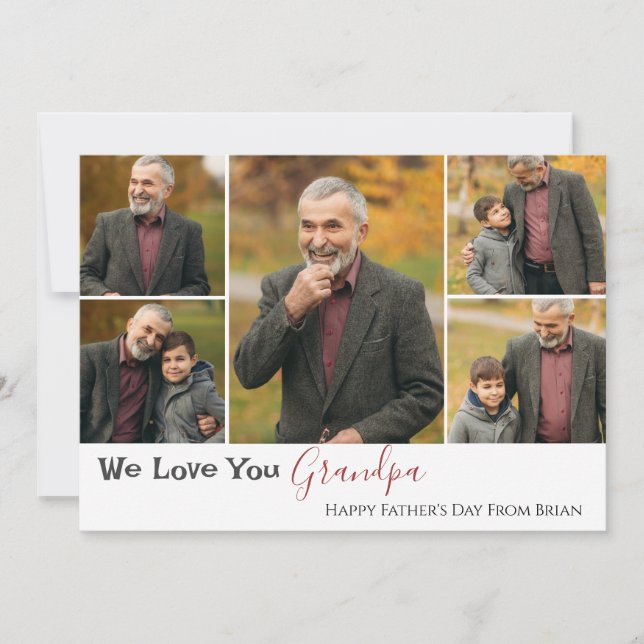 simple Happy Father's day, grandpa Five photo Holiday Card (Front)