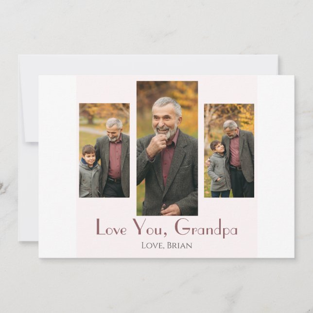 simple Happy Father's day, grandpa three photo Holiday Card (Front)