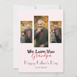 simple Happy Father's day, grandpa three photo Holiday Card