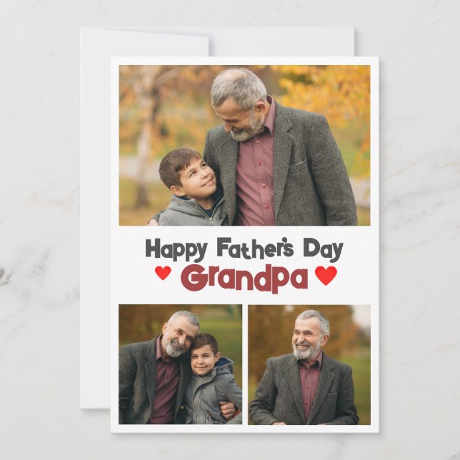 simple Happy Father's day, grandpa three photo Holiday Card (Front)