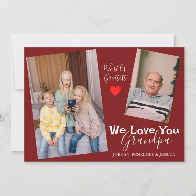 simple Happy Father's day, grandpa two photo   Holiday Card (Front)