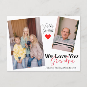 simple Happy Father's day, grandpa two photo Holiday Postcard