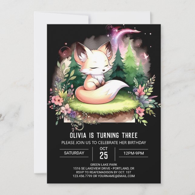 Simple Happy Fox Birthday digital Invitation (Front)