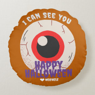 Simple Happy Halloween a eye family and friends Round Cushion