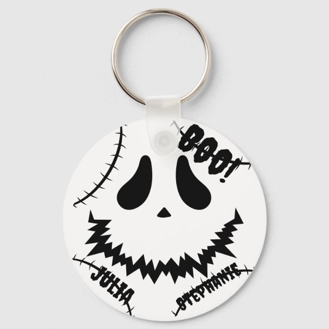 Simple Happy Halloween Boo family and friends Name Key Ring (Front)