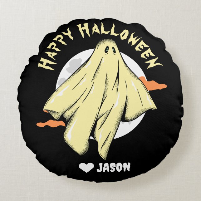 Simple Happy Halloween boo spooky ghost Round Cushion (Front)