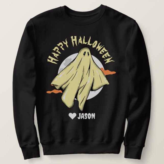 Simple Happy Halloween boo spooky ghost Sweatshirt (Design Front)