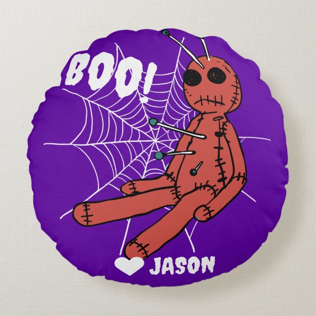 Simple Happy Halloween boo spooky voodoo doll Round Cushion (Front)