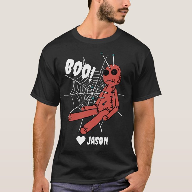 Simple Happy Halloween boo spooky voodoo doll T-Shirt (Front)