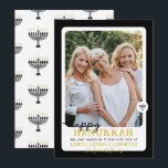 Simple HAPPY HANNUKAH Menorah Photo Holiday Card<br><div class="desc">This modern and simple Hanukkah holiday card features menorahs with customisable text. Click the personalise button to customise the text in this design. These items coordinate with our other items in the collection.</div>