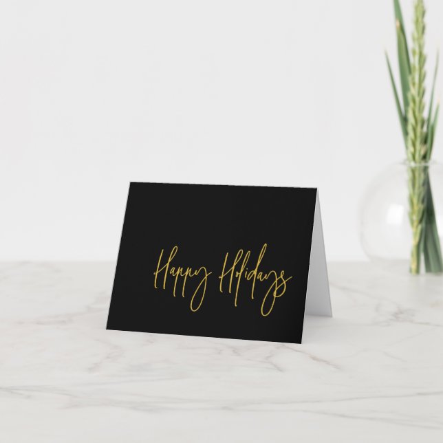 Simple Happy Holidays Business Logo Black Gold Holiday Card (Front)