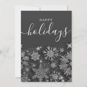 Simple Happy Holidays Christmas Glitter Snow Black Holiday Card