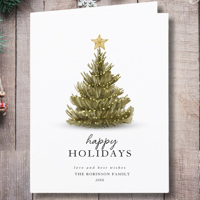Simple Happy Holidays Christmas Pine Tree Card (Creator Uploaded)