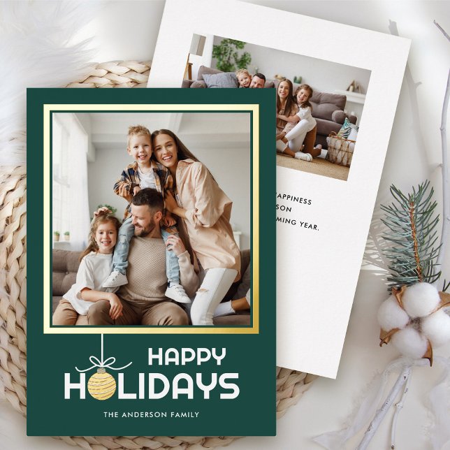 Simple Happy Holidays Photo Christmas Gold Foil Holiday Card (Creator Uploaded)