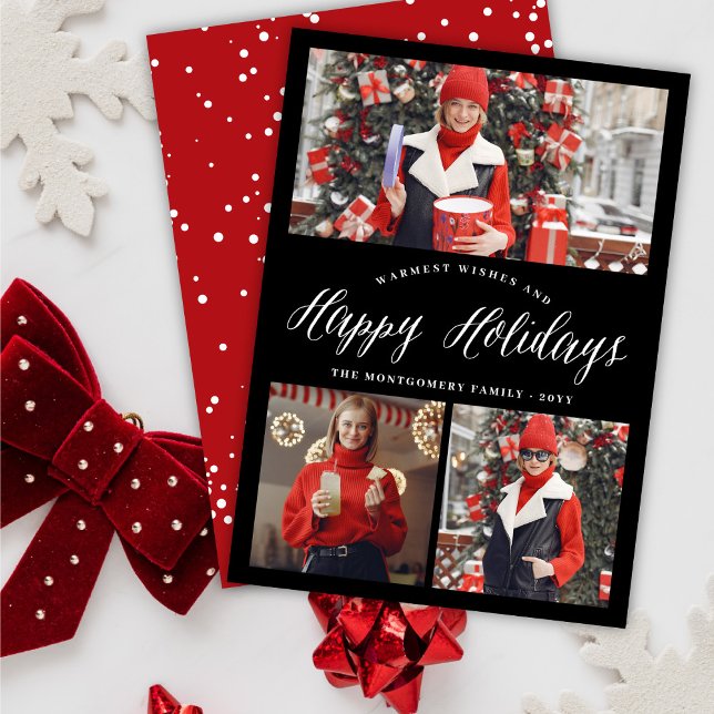 Simple Happy Holidays Script Photo Collage Card (Creator Uploaded)