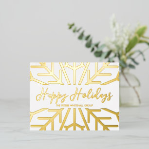 Simple Happy Holidays snowflake Business Gold Foil Foil Holiday Postcard
