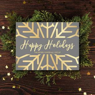 Simple Happy Holidays snowflake gold business  Card