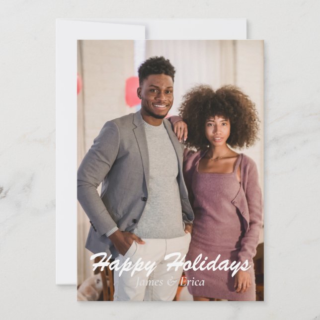 Simple Happy Holidays Vertical Two Photo Holiday Card (Front)