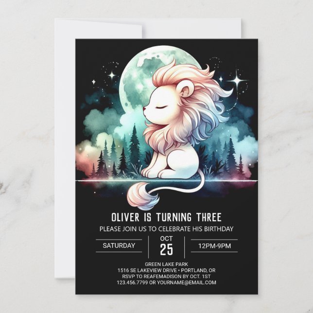 Simple Happy Lion Birthday Invitation (Front)