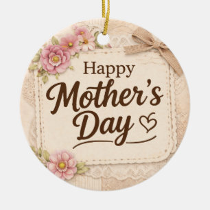 Simple Happy Mother's Day Calligraphy Floral    Ceramic Ornament