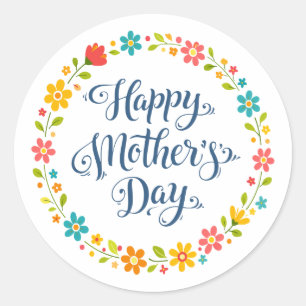 Simple Happy Mother's Day Calligraphy Floral    Classic Round Sticker
