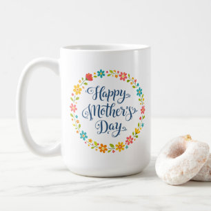 Simple Happy Mother's Day Calligraphy Floral Coffee Mug
