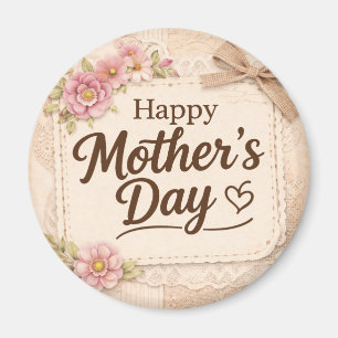 Simple Happy Mother's Day Calligraphy Floral Magnet