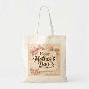 Simple Happy Mother's Day Calligraphy Floral Tote Bag