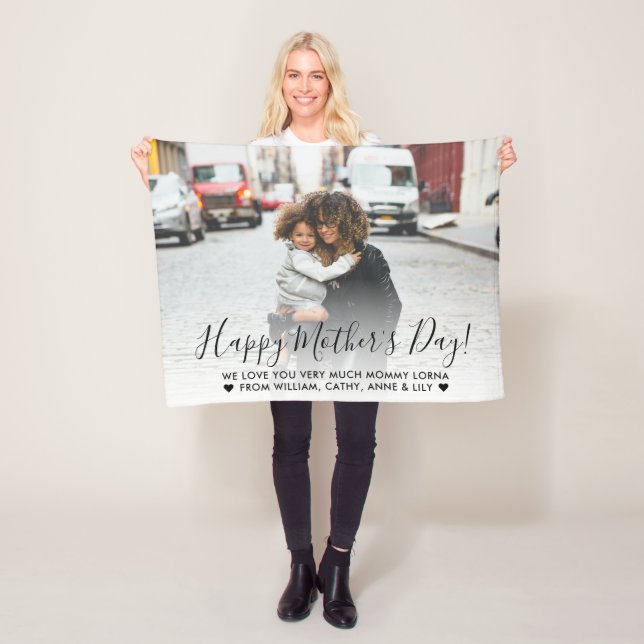 Simple Happy Mother's Day Custom Message Photo Fleece Blanket (In Situ)
