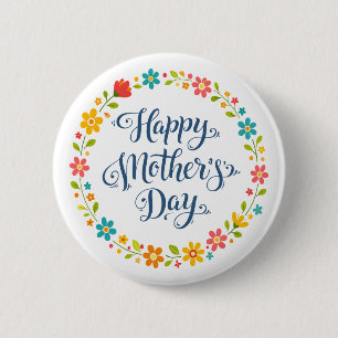 Simple Happy Mother's Day Floral Calligraphy 6 Cm Round Badge