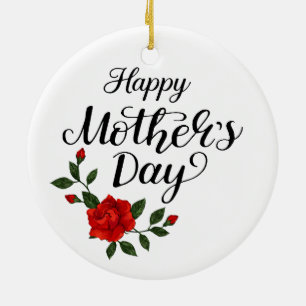 Simple Happy Mother's Day Floral Calligraphy    Ceramic Ornament