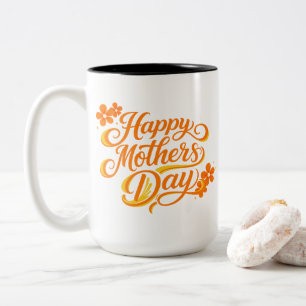 Simple Happy Mother's Day Floral Calligraphy Two-Tone Coffee Mug