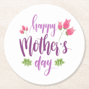 Simple Happy Mother's Day Floral Coaster