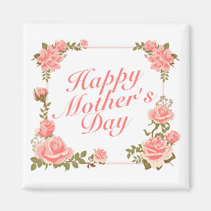 Simple Happy Mother's Day Floral Frame Magnet